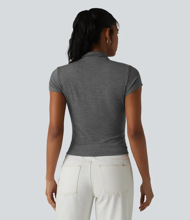 Halvpolo kortärmad rynklad T-shirt för vardag
