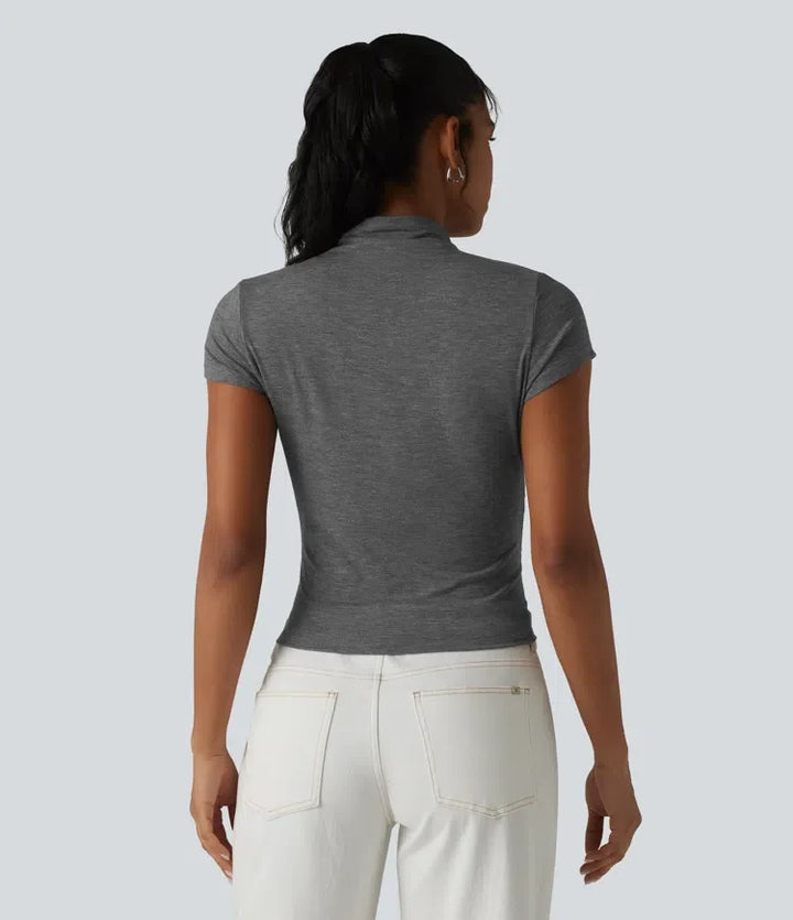 Halvpolo kortärmad rynklad T-shirt för vardag