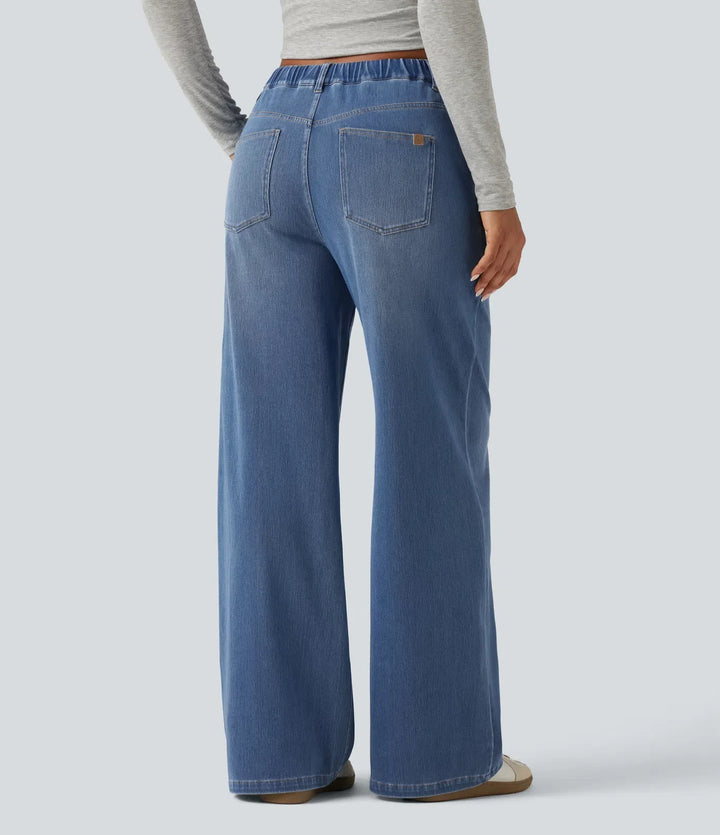 Halara Flex med medelhög midja vida ben vardagsjeans med fickor