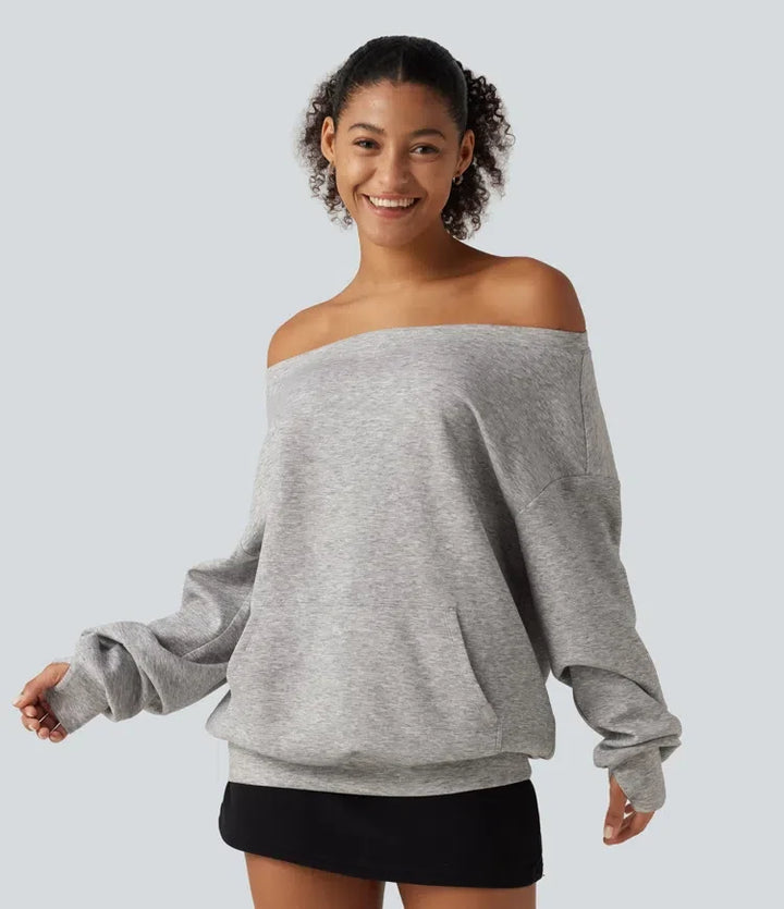 Enaxlad långärmad pullover vardaglig sweatshirt med ficka och tumhål