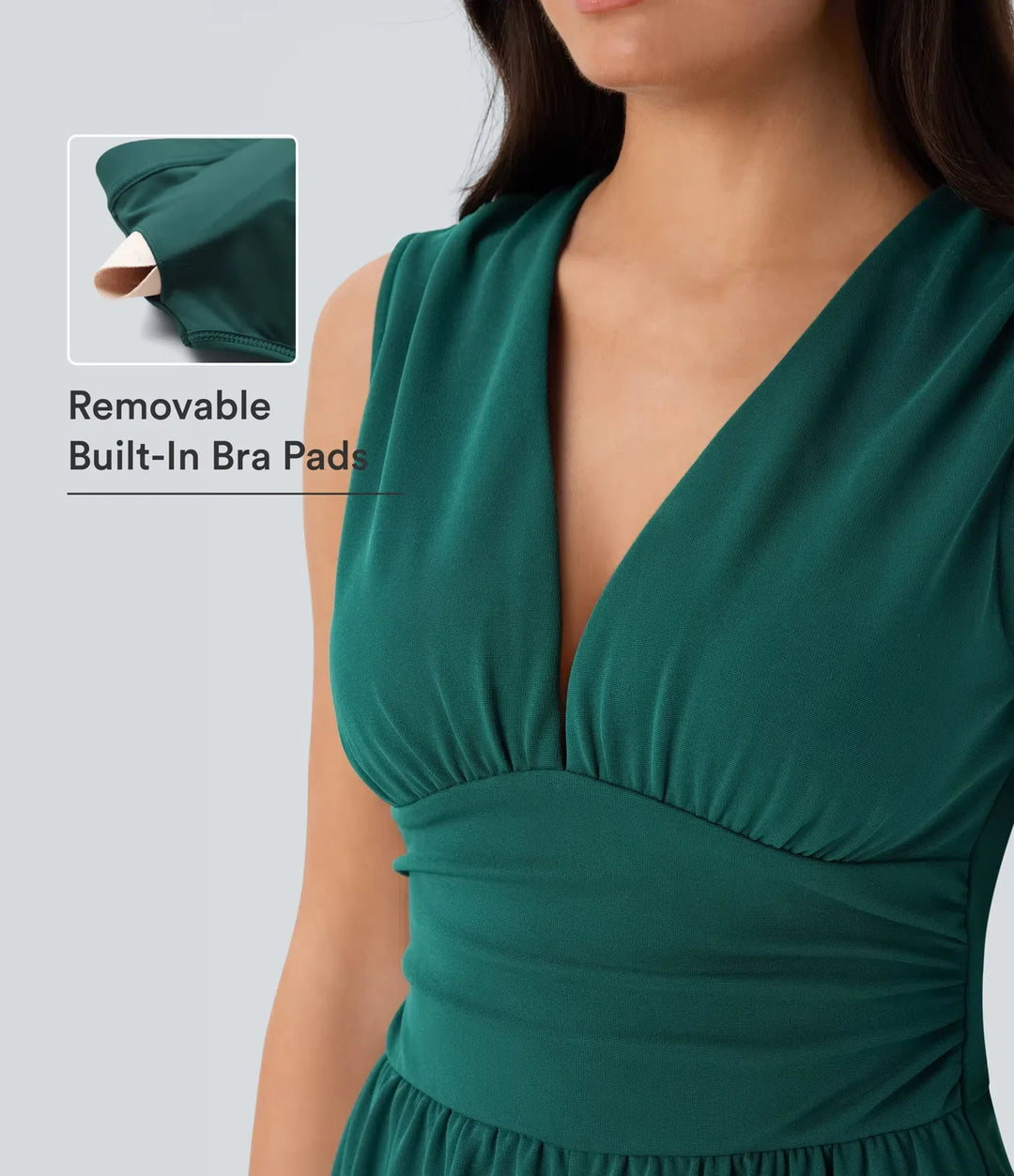 V-ringad ärmlös rynkat ficka jumpsuit-Easy Peezy