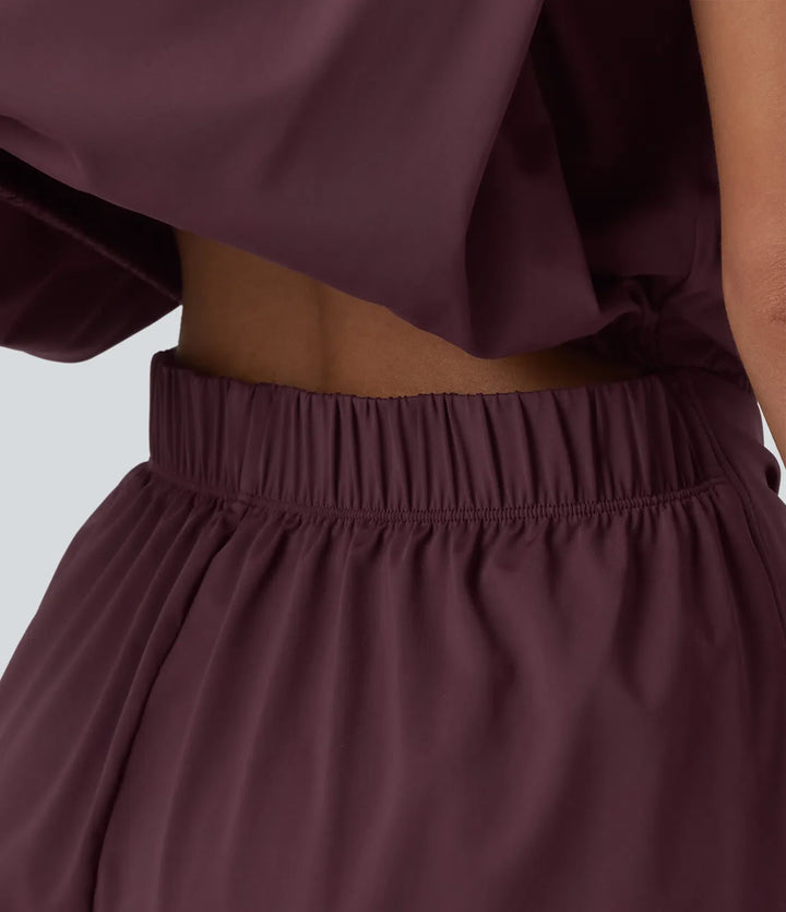 Rund halsringning ärmlös knytning framtill sval känsla playsuit för vardag med fickor – Easy Peezy – UPF50+