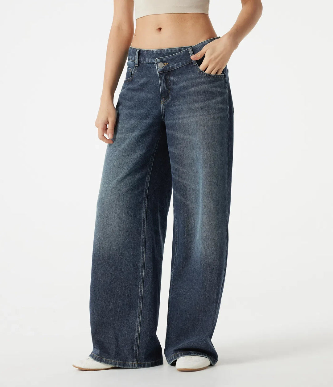 Halara Flex asymmetrisk med låg midja baggy tvättad vardagsjeans med fickor