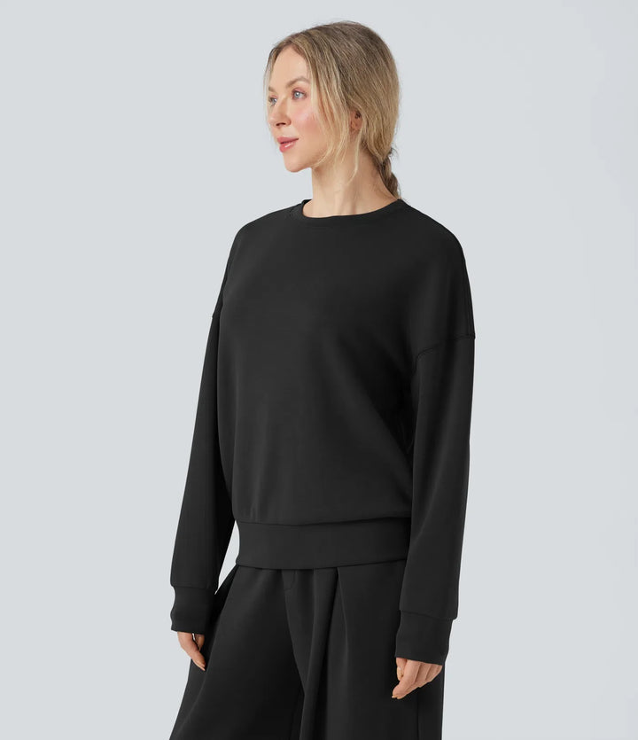 SpacerTek rund halsringning långärmad crossover rygg vardaglig sweatshirt
