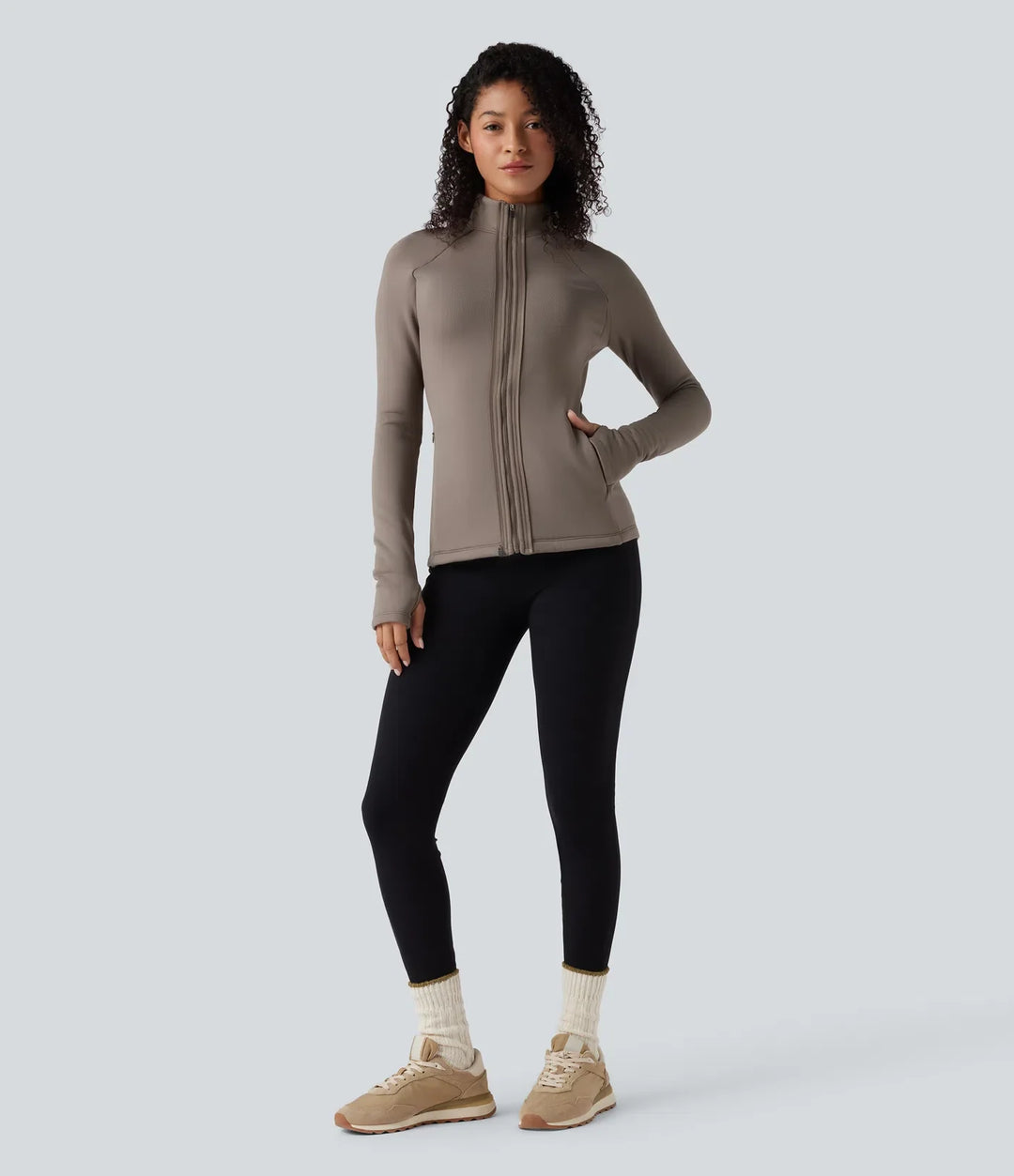 PuffFlex 3-i-1 hög hals långärmad tumhål fleece jacka ochkviltad väst med fickor