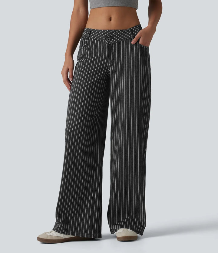 Halara Flex asymmetrisk med låg midja vida ben rand jeans för arbete med fickor