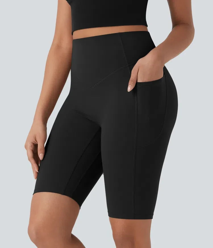 Halara UltraSculpt med hög midja scrunch-effekt rumplyftande magkontroll sidoficka formande träning cykelshorts 9&