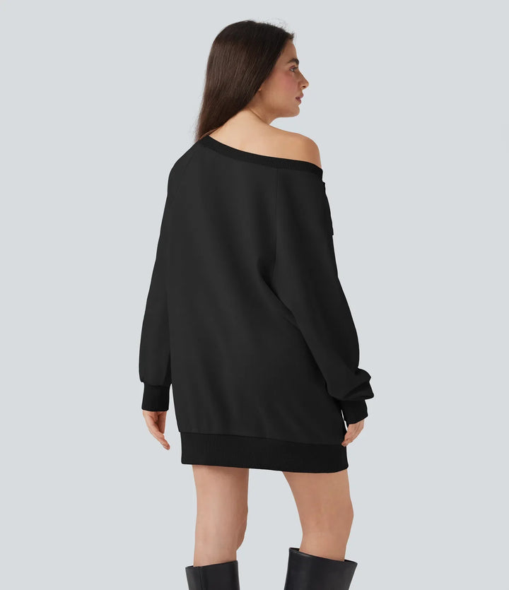Rosett båtringad långärmad vardaglig bomull sweatshirt med fickor