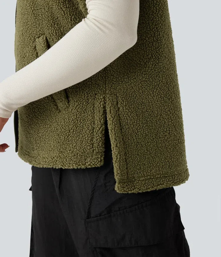 Ståkrage holkärm färgblock vandring sherpa väst med fickor