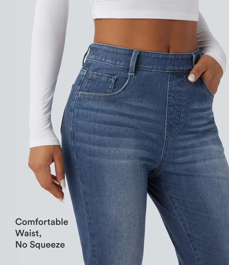 Halara Flex med hög midja upprullad fåll för vardag smal jeans med fickor