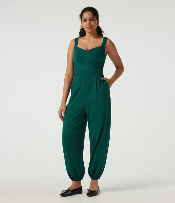 Diamantkrage ärmlös vardaglig jumpsuit med inbyggd BH och fickor -Easy Peezy Edition