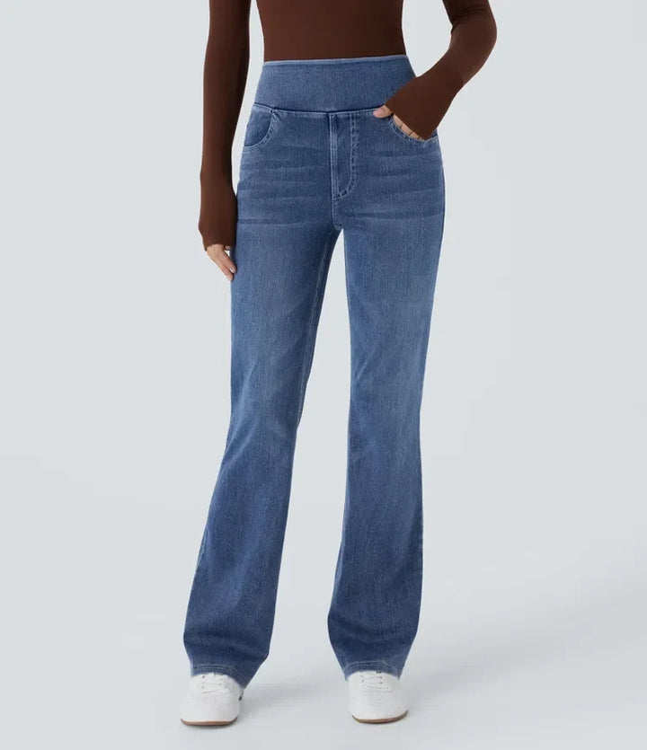 Halara Flex med hög midja och fickor tvättad för vardag bootcut jeans