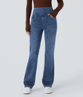 Lyckera Flex högmidjad fickor tvättad vardaglig bootcut-jeans
