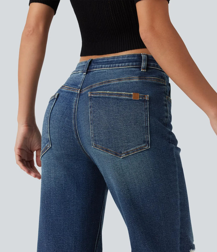 Låg midja vardaglig utsvängd jeans med fickor