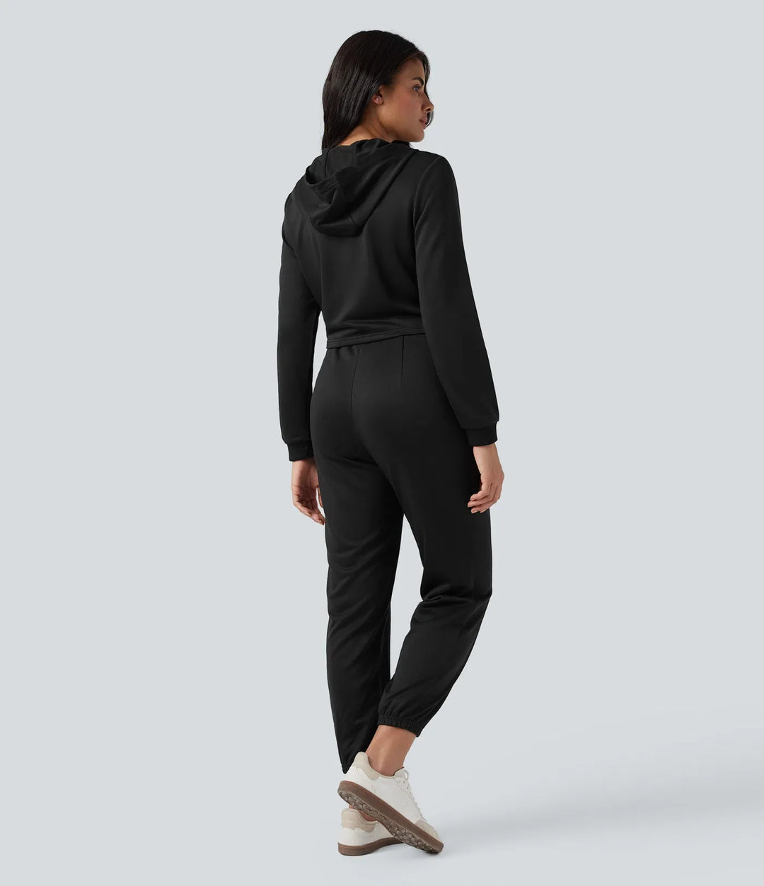 Med huva långärmad vardaglig jogger jumpsuit med fickor-Easy Peezy Edition