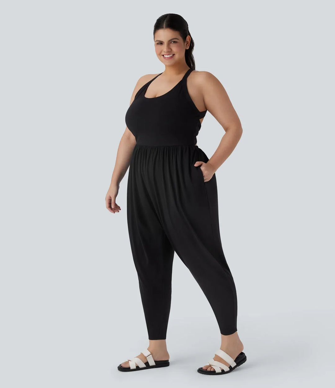 Haremsmodell för vardag plusstorlek jumpsuit med ficka – Easy Peezy-utgåva