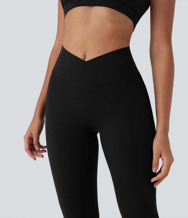 SoftlyZero crossover högmidjad kontrastmesh yogaleggings med ficka