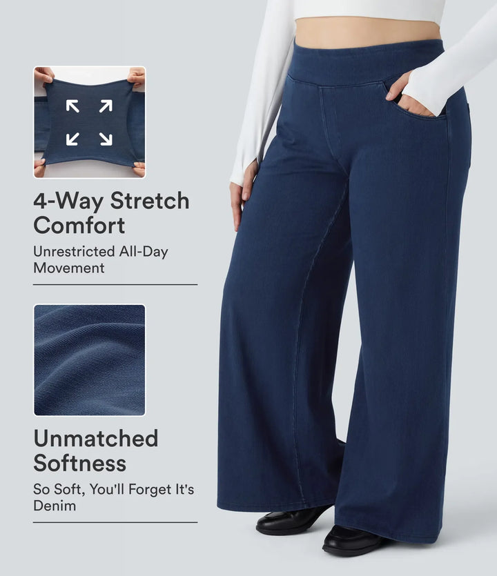 Halara Flex med hög midja och fickor baggy vida ben lös vardagsjeans i plusstorlek