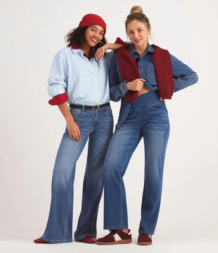 Halara Flex omlott med hög midja och magkontroll för vardag raka ben jeans med fickor