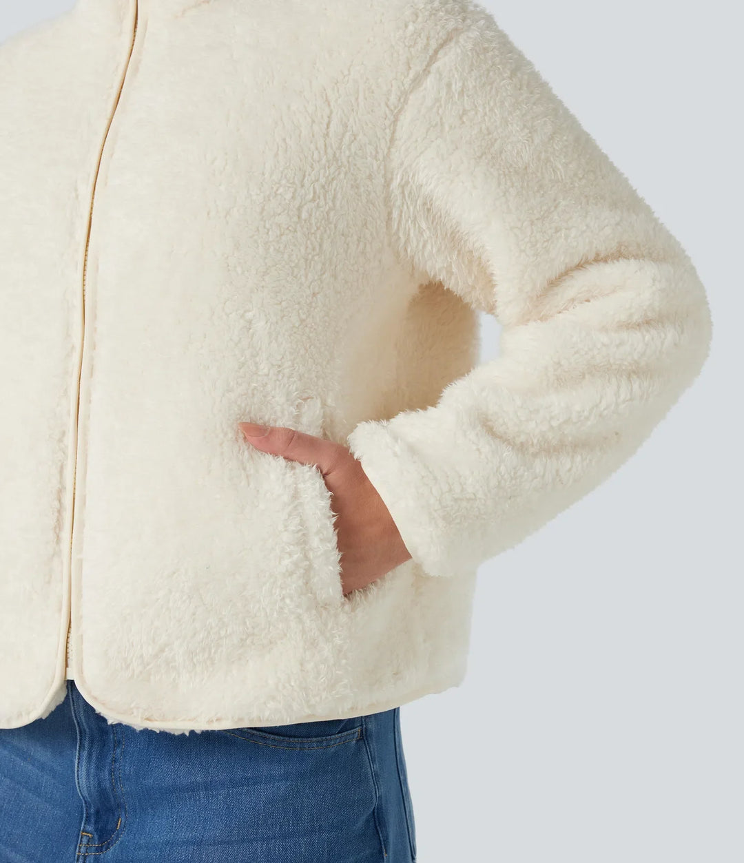 Ståkrage långärmad vardaglig sherpajacka med fickor