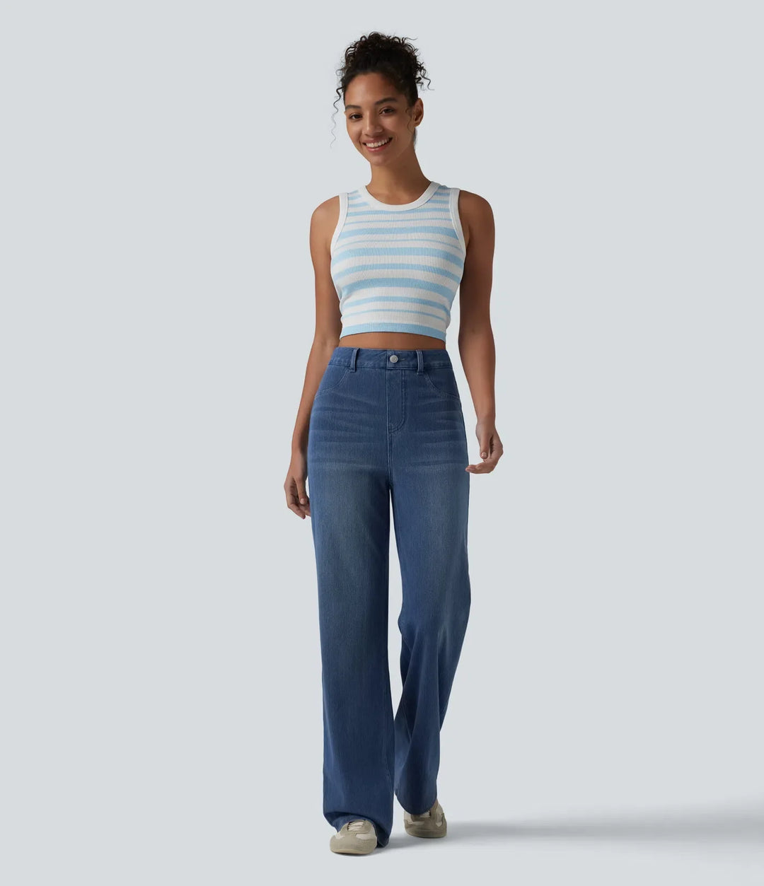 Lyckera Flex högmidjad skulpterad lyftdesign raka ben vardagsjeans med fickor