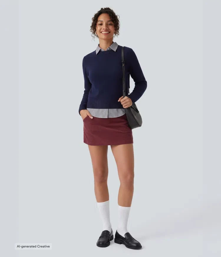 Högmidjad 2-i-1 A-linje mini manchester vardagskjol