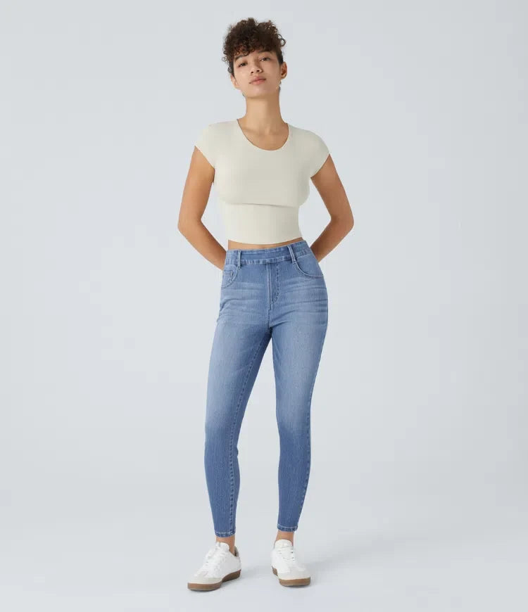 Halara Flex med medelhög midja utan knäppning fickor för vardag smal jeans