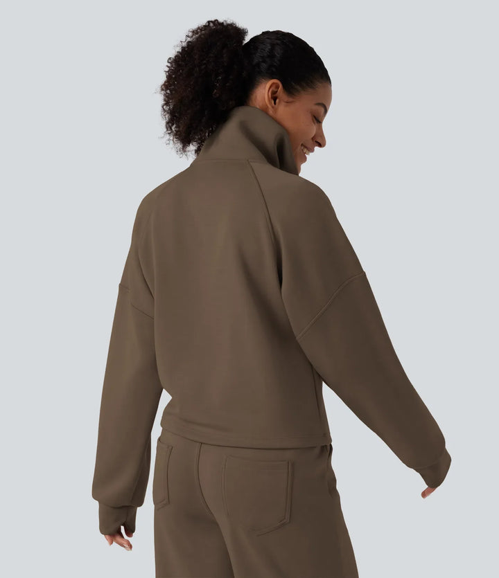 Halvpolo halv dragkedja långärmad arbete sweatshirt