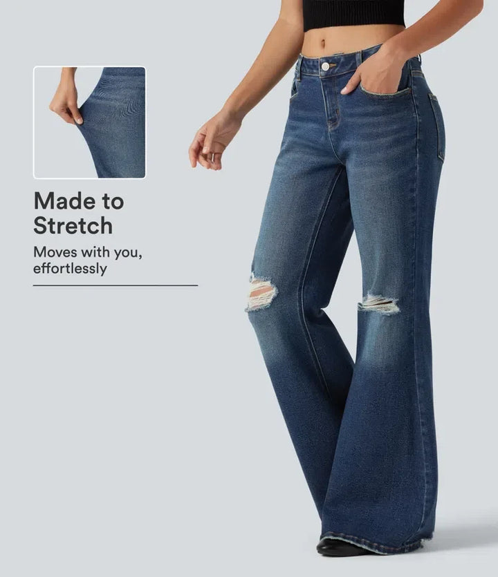 Låg midja vardaglig utsvängd jeans med fickor