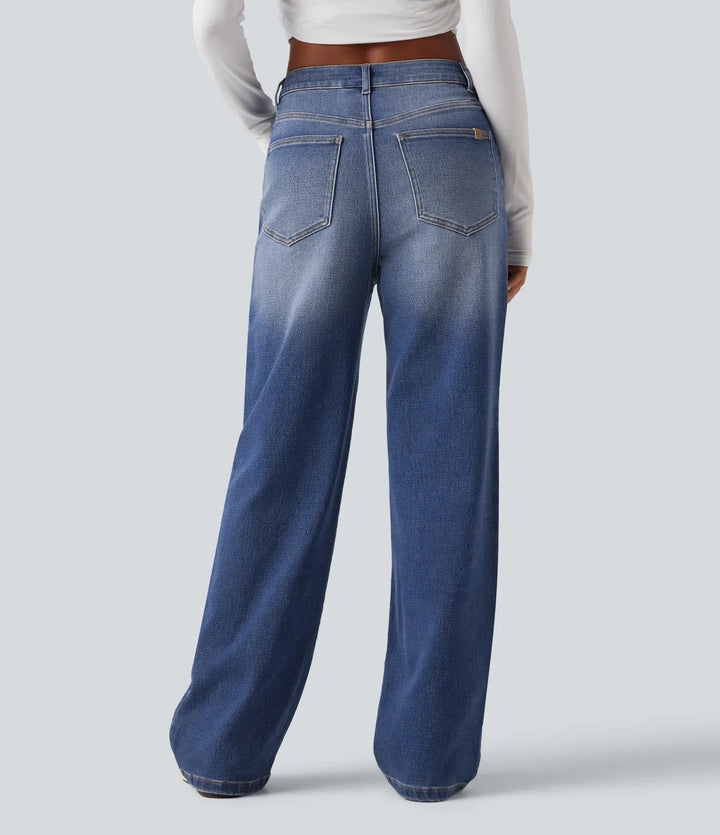 Högmidjad raka ben vardagsjeans med fickor