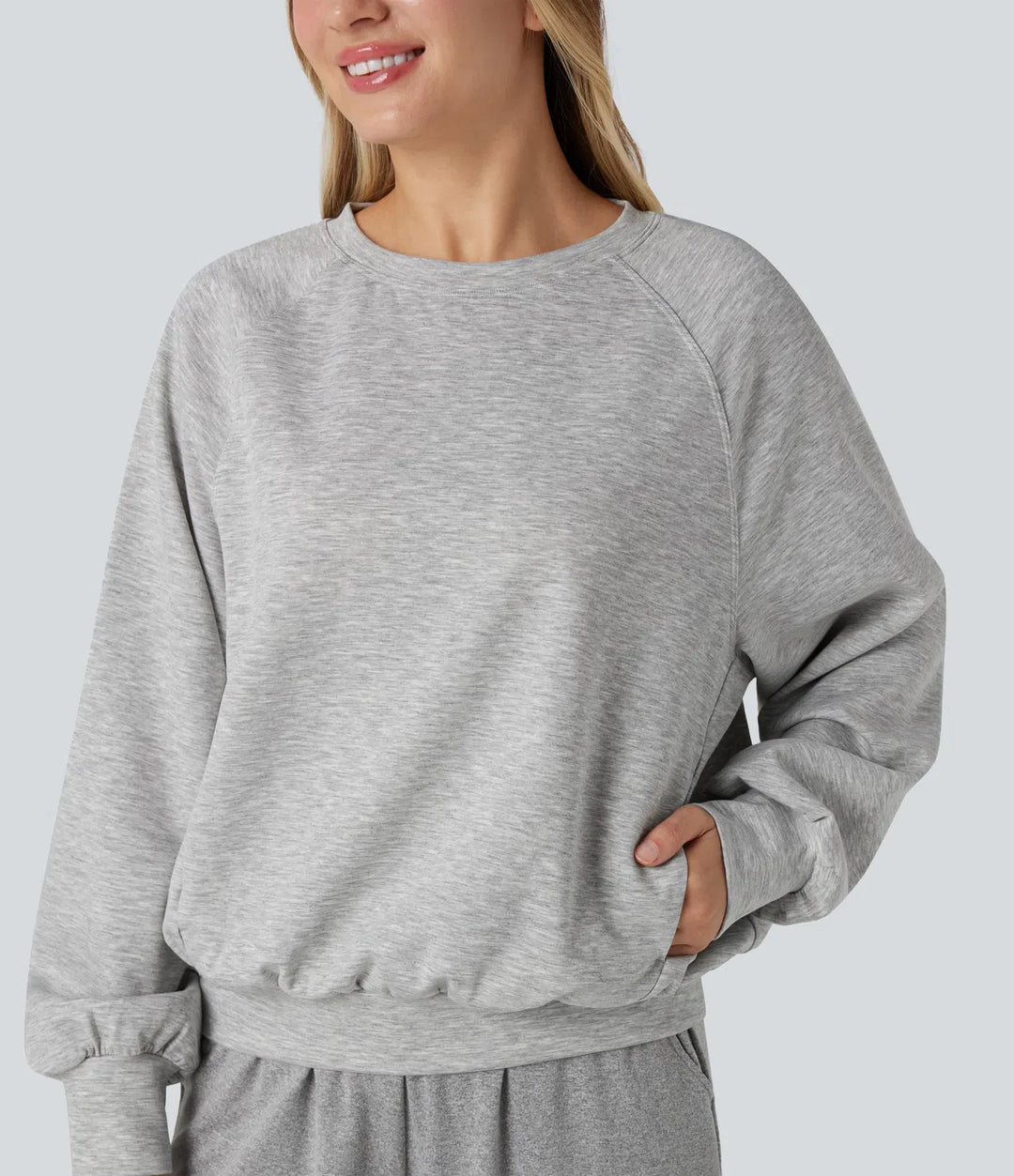 Rund hals långärmad skuren-ut vardaglig sweatshirt med fickor