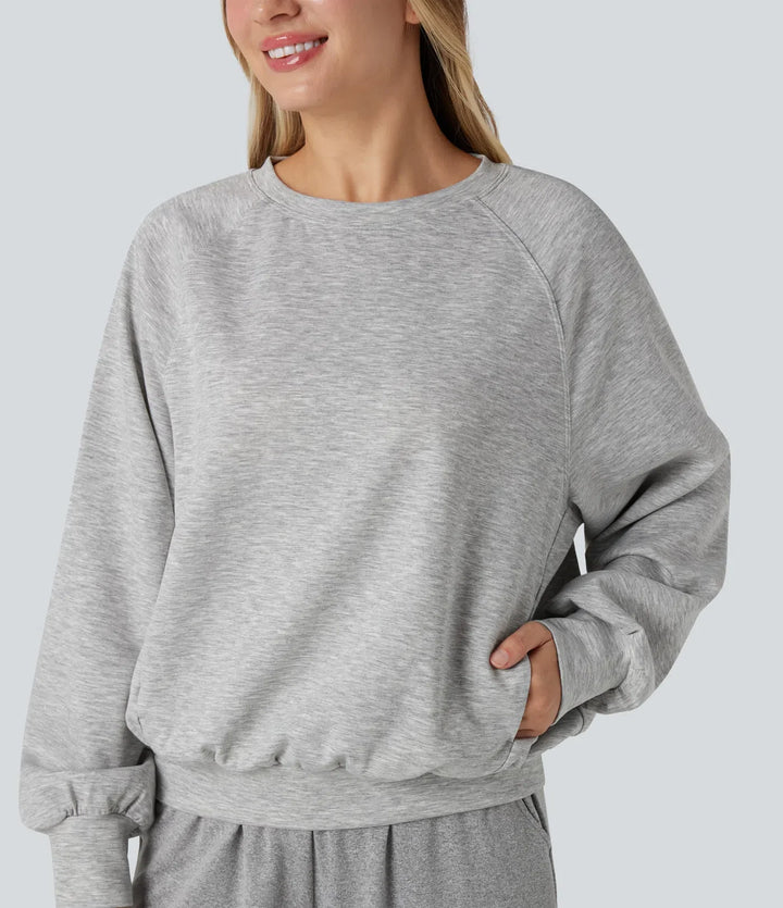 Rund hals långärmad skuren-ut vardaglig sweatshirt med fickor