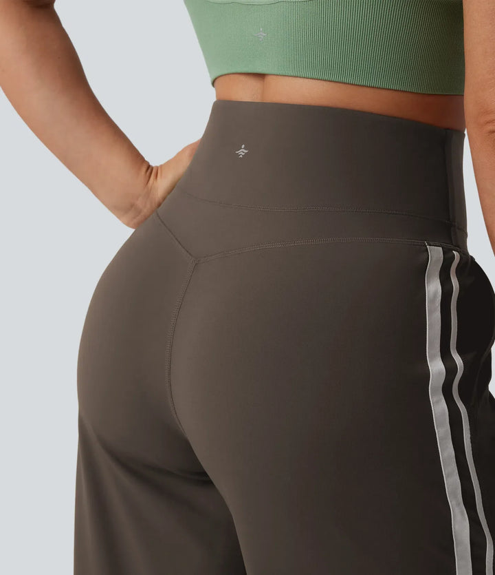 Lyckera UltraSculpt högmidjad magkontroll färgblock ränder yoga baggy byxor med fickor