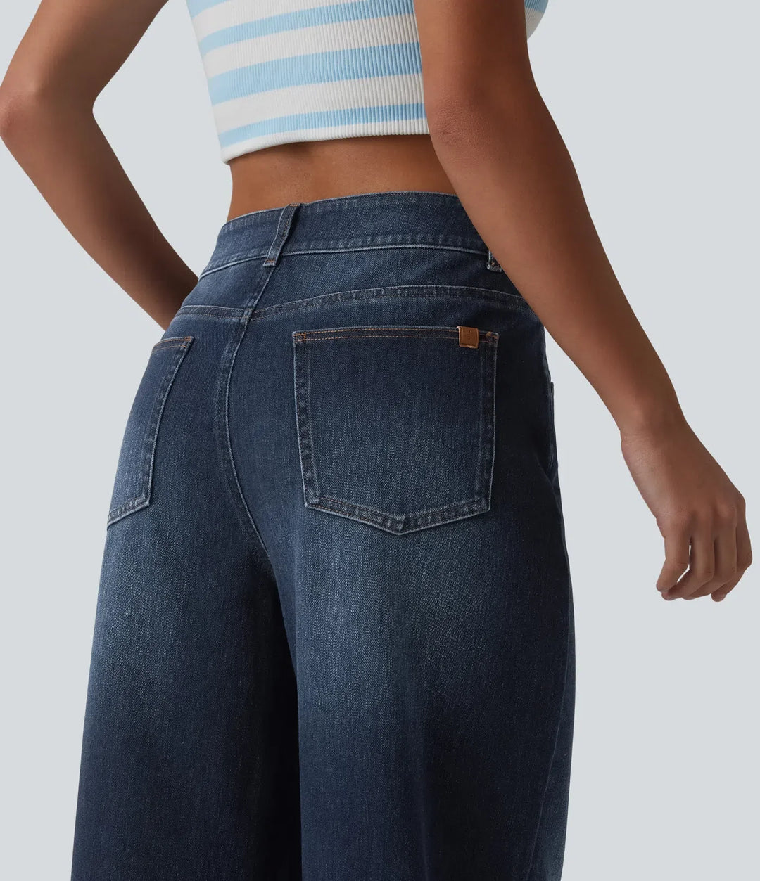 Halara Flex med medelhög midja tvättad baggy vida ben vardagsjeans med fickor