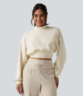 Halvpolo nedhasad långärmad vardaglig croppad sweatshirt