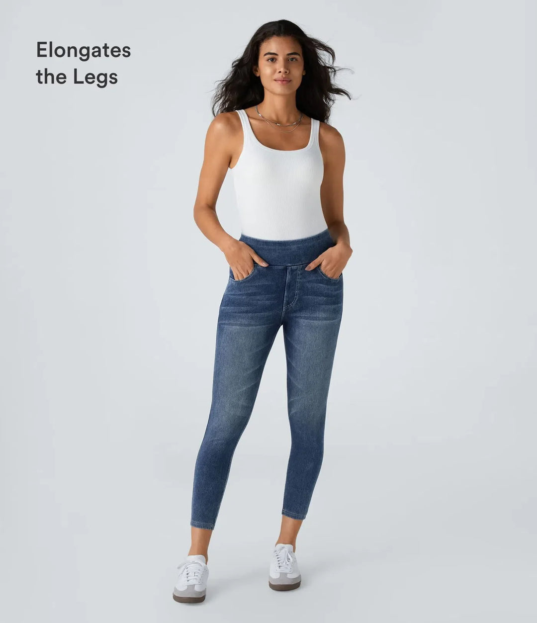 Lyckera Flex högmidjad fickor denim vardagsleggings