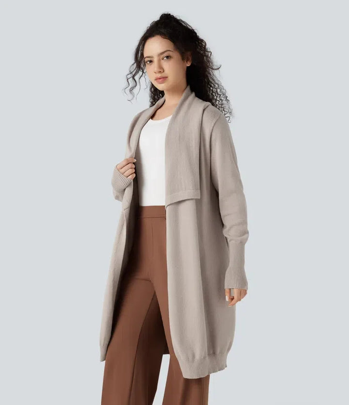Slagkrage långärmad lång modell arbetscardigan med fickor