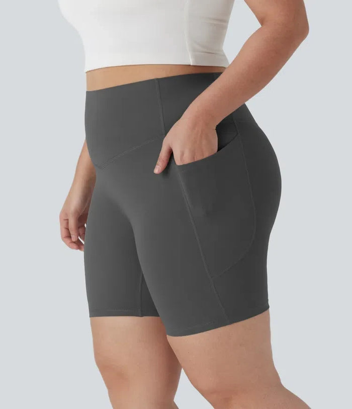 Halara UltraSculpt med hög midja och magkontroll formande träning plusstorlek cykelshorts 7'' med ficka