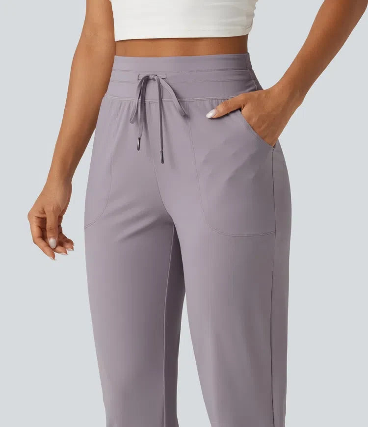 Halara UltraSculpt med hög midja dragsko rynklad yoga joggingbyxor med fickor