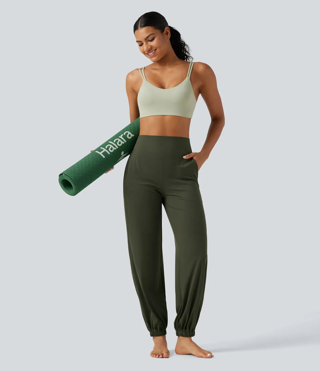 Halara UltraSculpt med hög midja och magkontroll avsmalnande yoga joggingbyxor med fickor