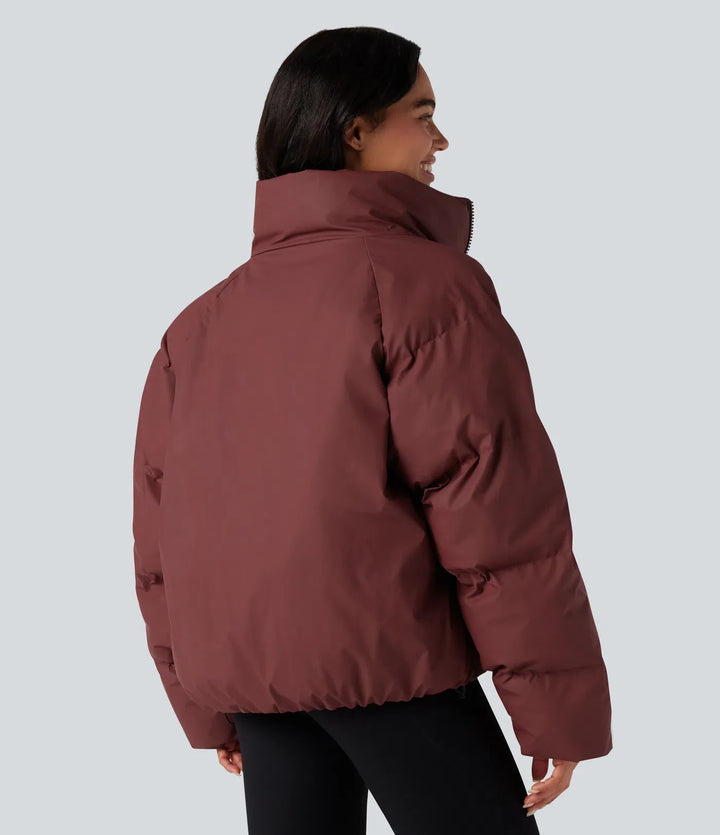 Hög hals dragsko fåll oversized vardaglig vadderad jacka med fickor