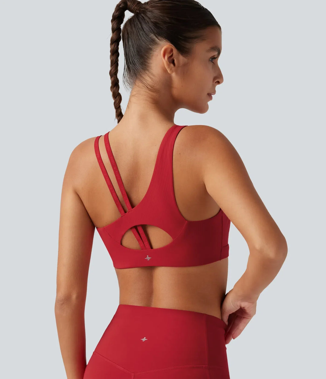 Halara UltraSculpt ribbad lätt stöd asymmetrisk utskuren detalj inbyggd bh löpning sport-bh