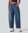Halara Flex med låg midja dragkedja fickor ballongformade ben vardagsjeans