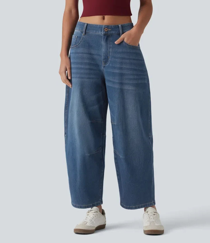 Halara Flex med låg midja dragkedja fickor ballongformade ben vardagsjeans