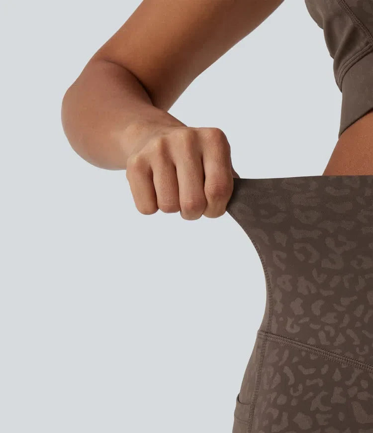 Lyckera UltraSculpt leopardmönster högmidjad magkontroll yogaleggings med fickor