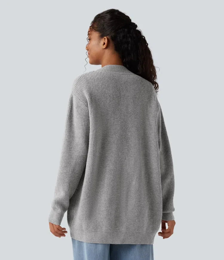 Öppen front långärmad vardaglig cardigan med fickor