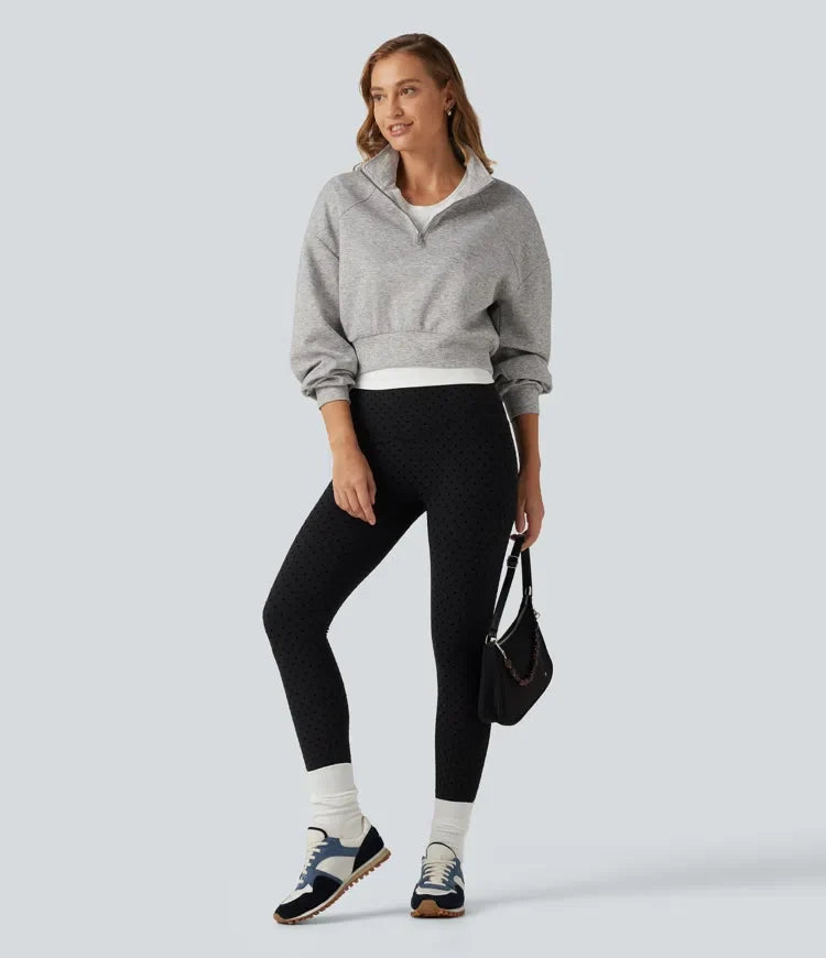 Ståkrage halv-dragkedja lång raglanärm vardaglig croppad sweatshirt