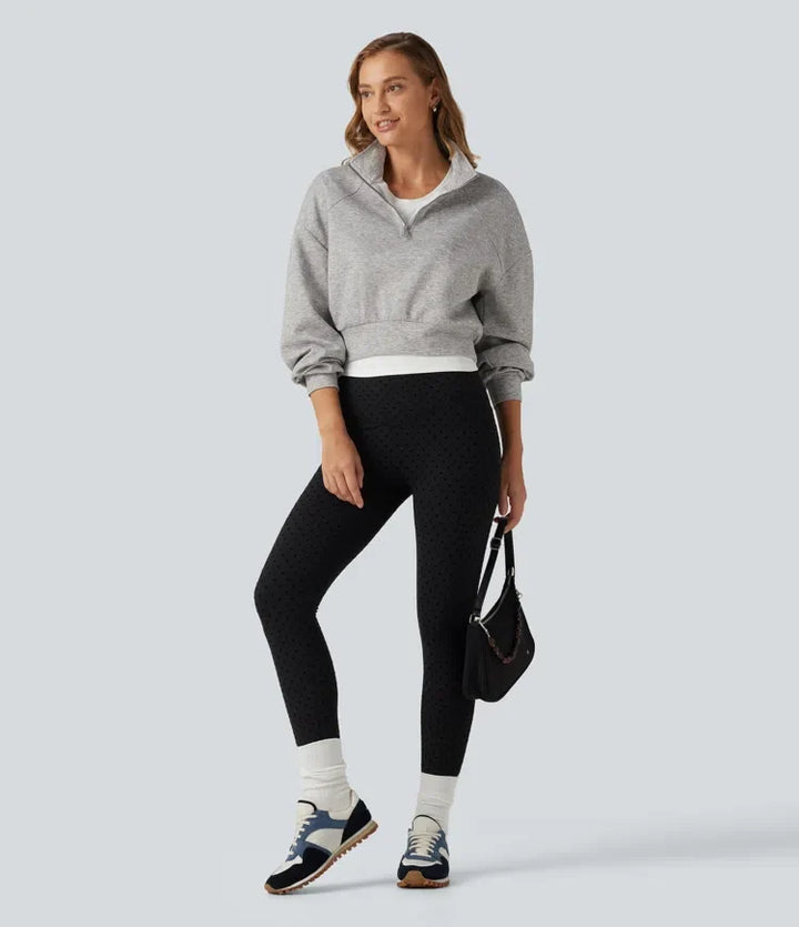 Ståkrage halv-dragkedja lång raglanärm vardaglig croppad sweatshirt