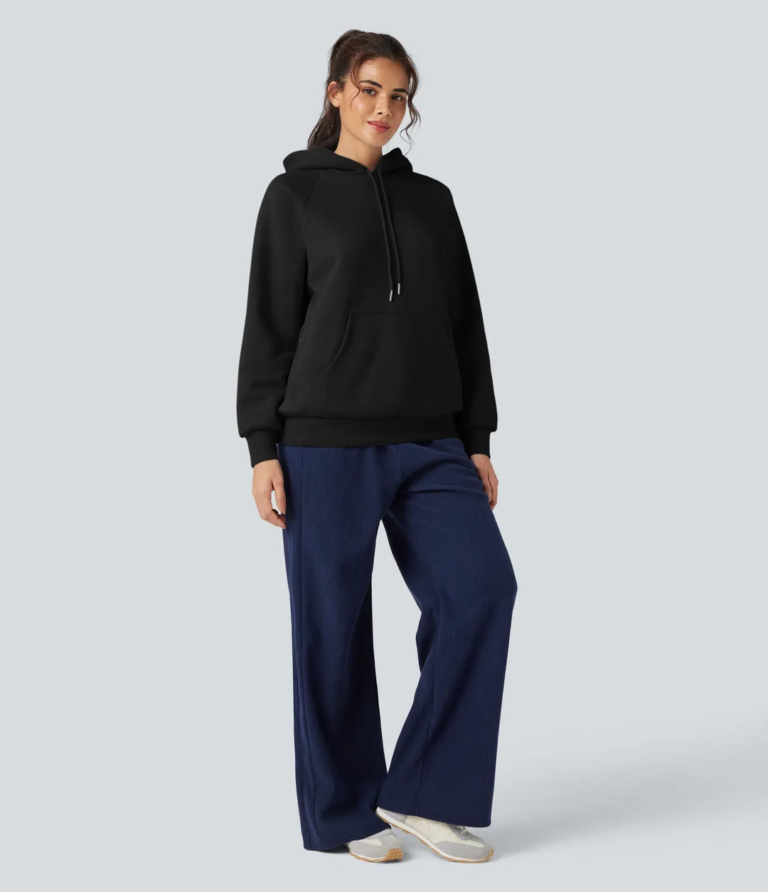 Med huva dragsko långärmad fleece vardaglig bomull sweatshirt med fickor