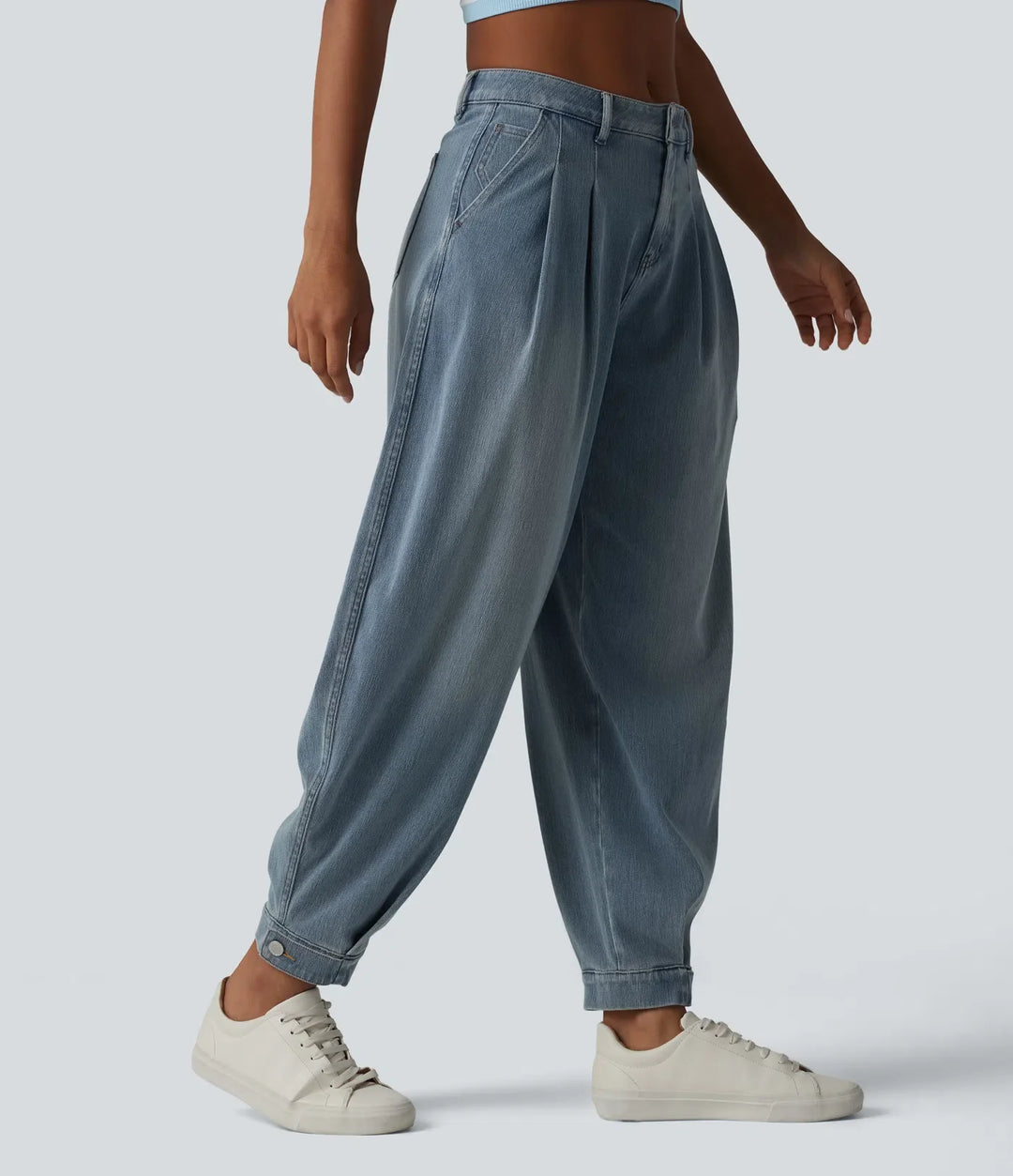 Halara Flex med medelhög midja denim för vardag ballongmodell joggingbyxor med fickor